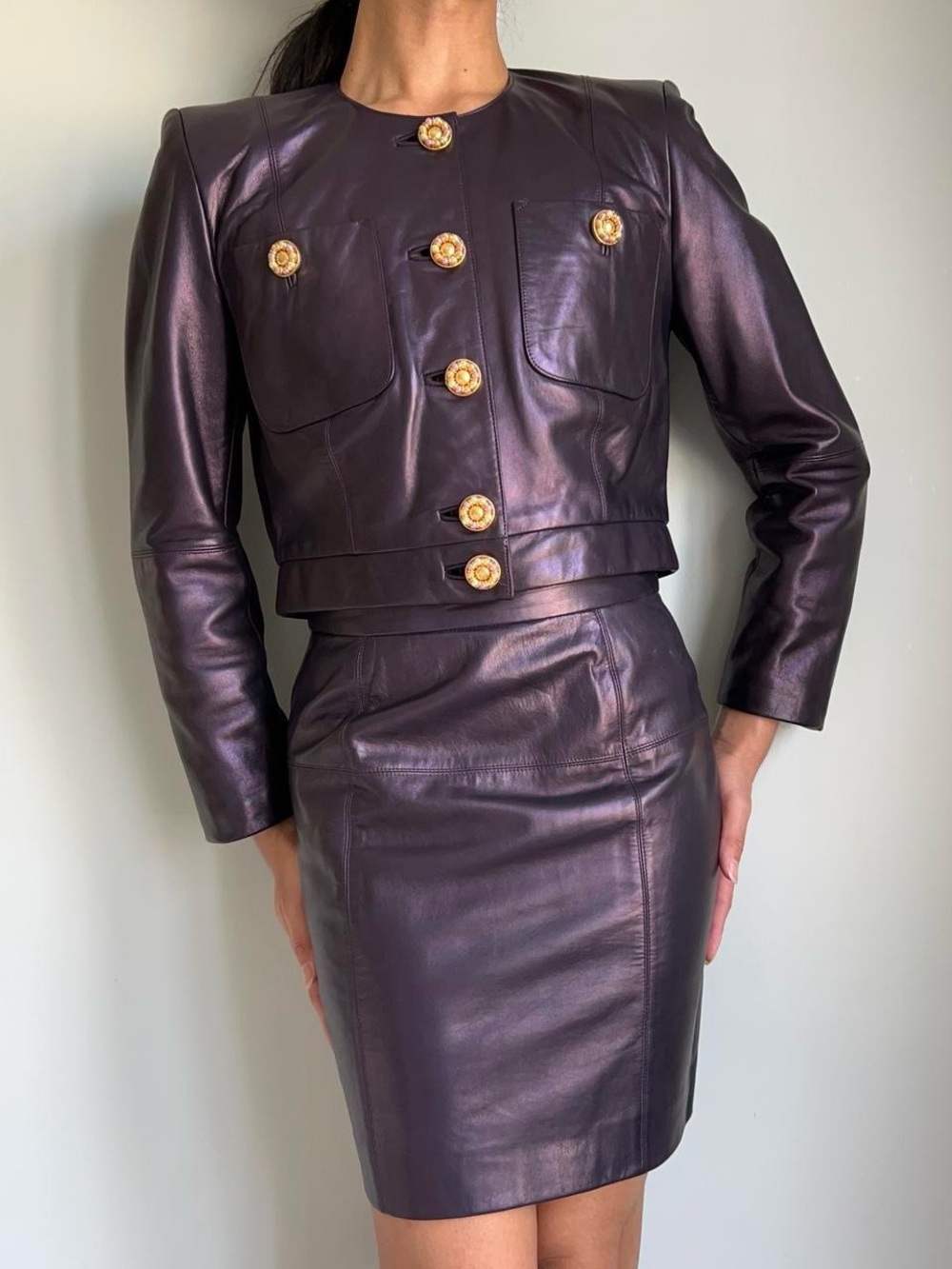 Laurél by Escada leather blazer Jacket skirt set